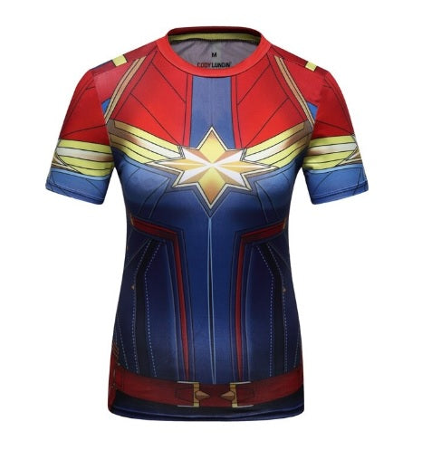 Women's Captain Marvel Carol Danvers Compression Elite Short Sleeve Rashguard