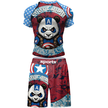 Captain America 'Panda'  2 Piece Short Sleeve Compression Rashguard Set
