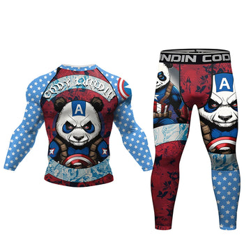 Captain America 'Panda' Long Sleeve 2 Piece Compression Rashguard Set