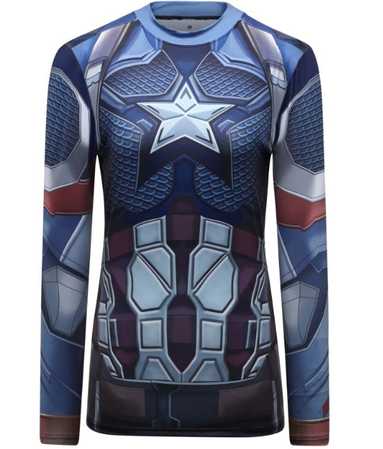 Women's Captain America Steve Rogers 'End Game' Elite Long Sleeve Compression Rash Guard
