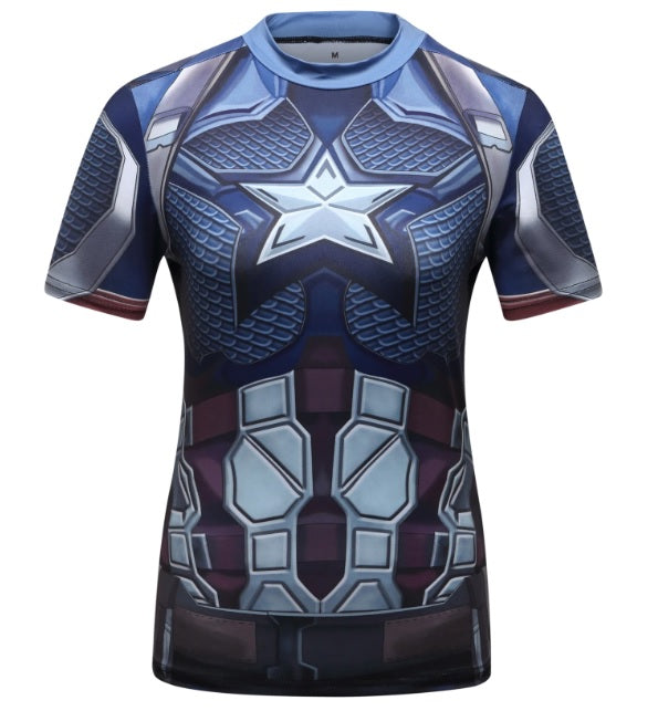 Women's Captain America Steve Rogers 'End Game' Elite Short Sleeve Compression Rash Guard