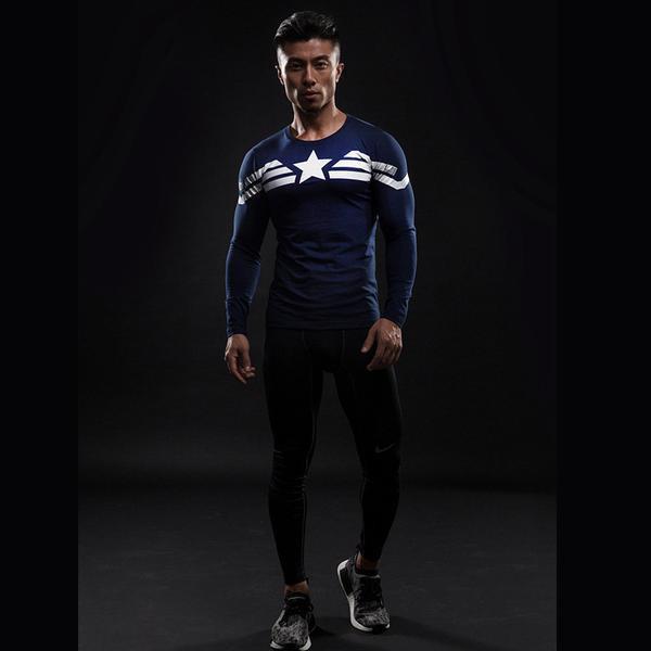 Captain America Bootcamp Long Sleeve Compression Rash Guard-RashGuardStore