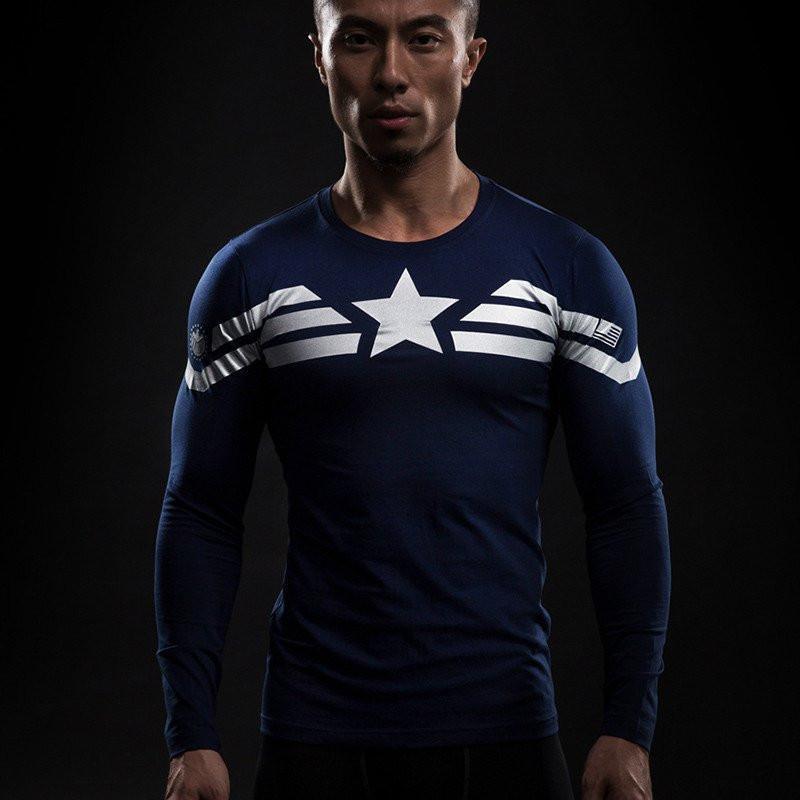 Captain America Bootcamp Long Sleeve Compression Rash Guard-RashGuardStore