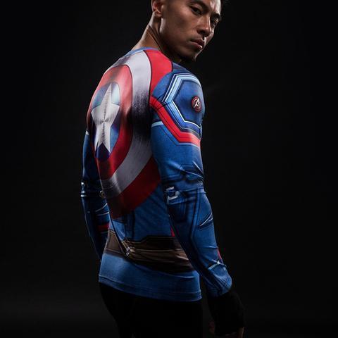 Captain America Compression Long Sleeve Rashguard-RashGuardStore